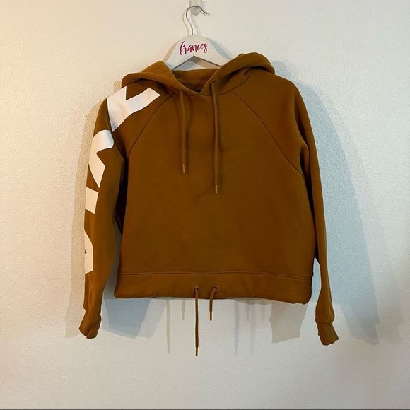 Zyia Active Spell out Camel Cropped Hoodie Sweatshirt Womens size medium - Picture 1 of 10